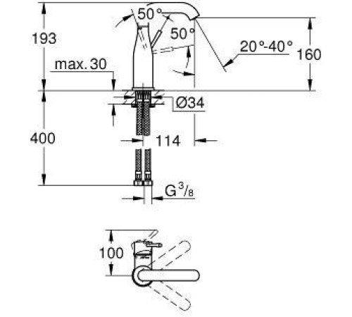 Смеситель для раковины GROHE Essence L-Size U-излив гладкий корпус хром 23463001