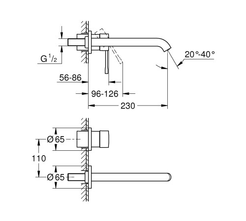 Смеситель для раковины GROHE Essence New настенный монтаж L-Size холодный рассвет матовый 19967GN1