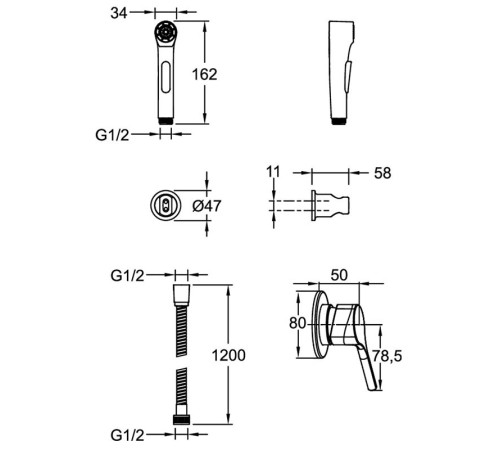 Смеситель с гигиеническим душем Jacob Delafon Elate матовый черный E24610-BL