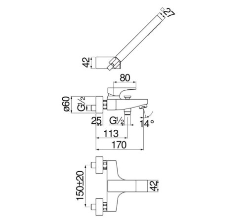 Смеситель для ванны Seven SE124110CR с душевым набором SE124110CR