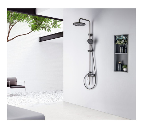 Душевая система Aquanet Лугано AQ2740BGM со смесителем для ванны 255 мм оружейная сталь AQ2740BGM