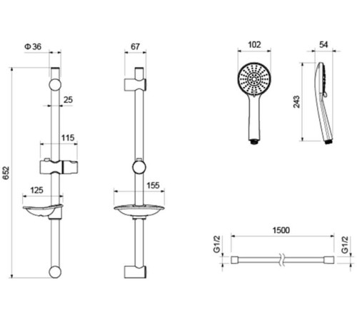 Душевой гарнитур Aquanet Бетта 3jet 60 см матовый черный AQ2015MB