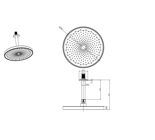 Верхний душ Aquanet AQ2070MB круглый потолочный 260х20 мм матовый черный AQ2070MB