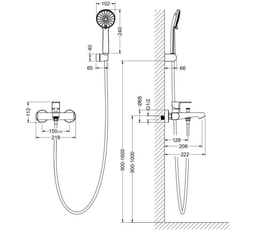 Смеситель для ванны Aquanet Oberon с душевым набором 3jet AQ1249CR