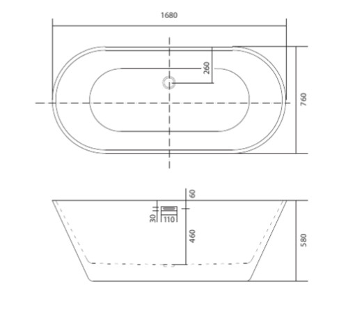 Ванна акриловая отдельностоящая Aquanet ХОРСА 1680x760x580 мм со сливом и ножками AQ-5776