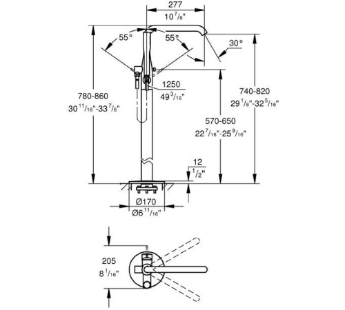 Смеситель для ванны GROHE Essence с душевым гарнитуром напольный хром 23491001
