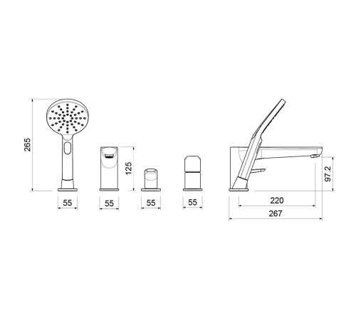 Смеситель на борт ванны Aquanet Бетта на 4 отверстия оружейная сталь AQ1148BGM