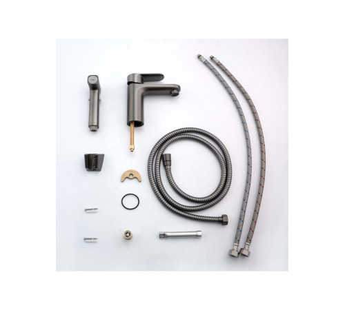 Смеситель для раковины Aquanet Ника с гигиеническим душем оружейная сталь AQ1812BGM