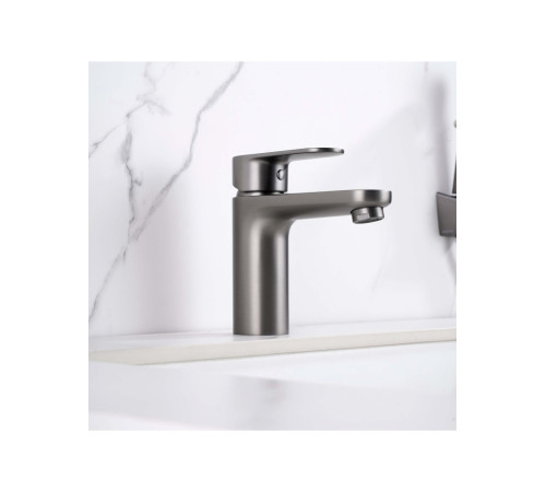 Смеситель для раковины Aquanet Ника с гигиеническим душем оружейная сталь AQ1812BGM