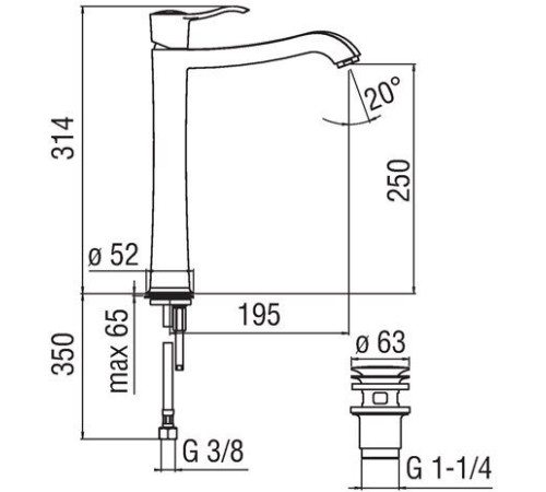 Смеситель для раковины TopZero Sofi высокий SI98128/2CR