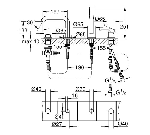 Смеситель для ванны с душевым гарнитуром и изливом GROHE Essence холодный рассвет матовый 19578GN1