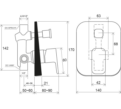 Смеситель для ванны и душа встраиваемый Ravak 10° Free TD F 061.20 черный X070156
