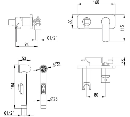 Смеситель с гигиеническим душем Lemark Grace встраиваемый хром LM1519C