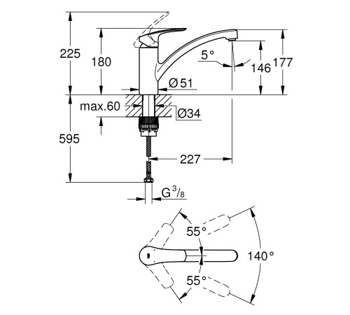 Смеситель для кухни GROHE Eurosmart с низким изливом хром 33281003