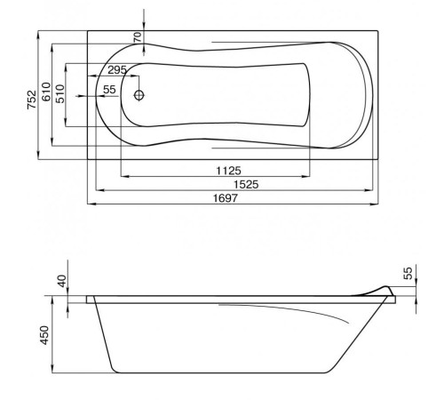 Ванна акриловая Santek Каледония прямоугольная 170х75 см 1.WH30.2.391