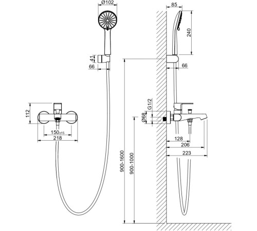 Смеситель для ванны Aquanet Oberon с душевым набором 3jet шлифованное золото AQ1249BG
