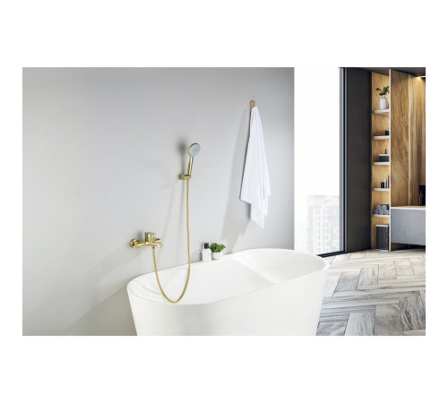 Смеситель для ванны Aquanet Oberon с душевым набором 3jet шлифованное золото AQ1249BG