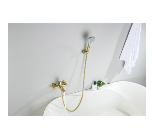 Смеситель для ванны Aquanet Oberon с душевым набором 3jet шлифованное золото AQ1249BG
