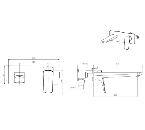 Смеситель для раковины Aquanet Вега настенный скрытого монтажа черный матовый AQ1013MB