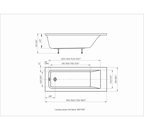 Ванна акриловая 1Marka Калибри 160х70 см KL160-0000001