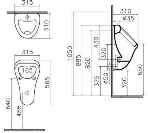 Писсуар VitrA Arkitekt подвод воды сверху 6202B003-0198