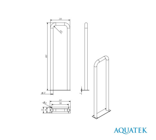 Поручень настенный стационарный Топ-Поручень 800х230 мм POR-0000006