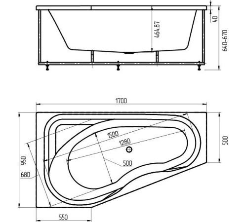 Ванна акриловая Тритон Медея левая с фронтальным экраном и каркасом MED180-0000037