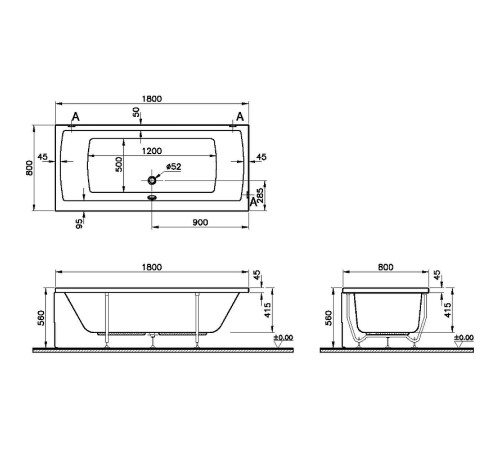 Ванна акриловая VitrA Neon 180x80 см 52540001000