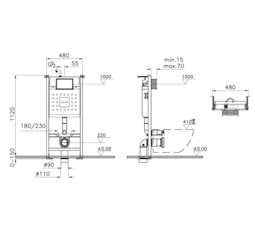 Комплект инсталляция VitrA Core 732-5800-01 и панель смыва Root R черный матовый 800-1874