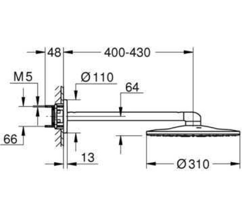 Верхний душ с кронштейном 430 мм GROHE Rainshower 310 SmartActive белая луна 26475LS0