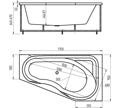 Ванна акриловая Тритон Медея правая с фронтальным экраном и каркасом MED180-0000038