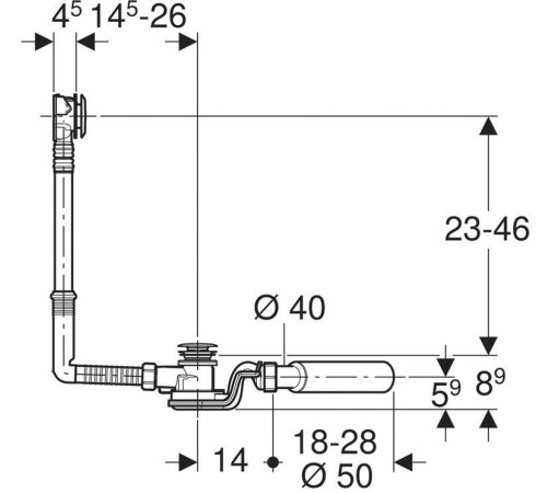 Слив-перелив для ванны Geberit PushControl d52 длина 26 см глянцевый хром 150.755.21.6