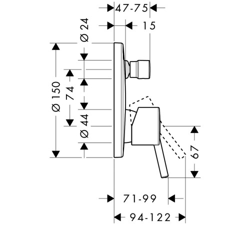 Комплект смеситель для ванны Hansgrohe Metris и скрытая часть iBox universal 31493000/01800180
