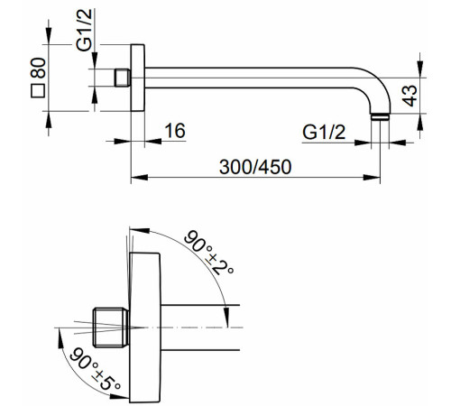 Кронштейн для душа Keuco Edition 11 настенный 462 мм хром 53088010402
