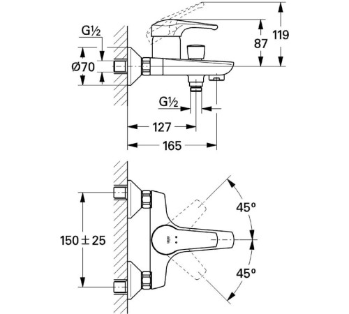 Смеситель для ванны GROHE Eurosmart хром 33300002