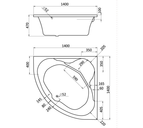 Ванна акриловая угловая Santek Карибы 140х140 см 1.WH11.1.982
