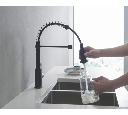 Смеситель для кухни Aquanet Европа профессиональный 2 jet матовый черный AQ1387MB