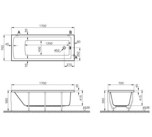 Ванна акриловая VitrA Neon 170x70 см 52530001000