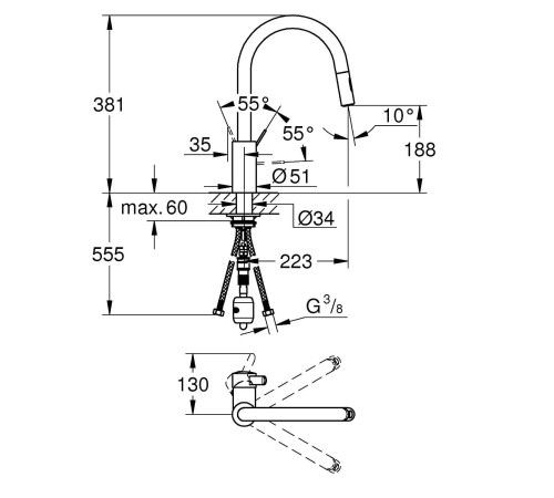 Смеситель для кухонной мойки GROHE Eurosmart Cosmopolitan высокий излив хром 31481001