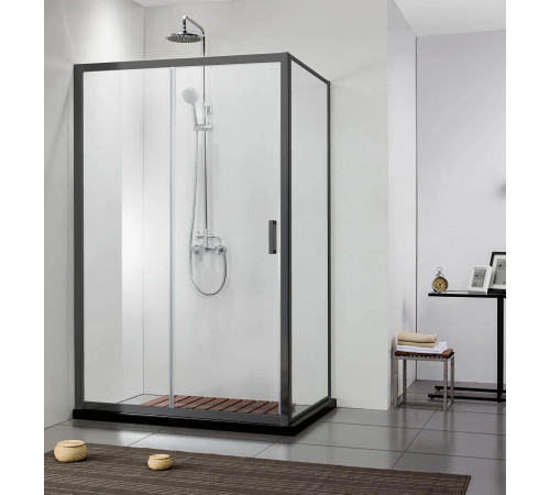 Душевая стенка Aquanet Aria неподвижная 900x2000 мм черный прозрачное стекло AQ ARI WA 09020BL