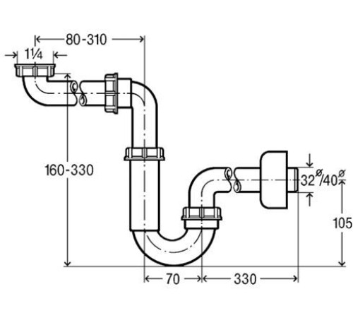 Сифон трубный Viega 1 1/4 x 32 мм пластик модель 5729 606220