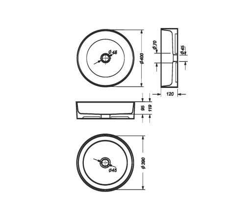 Умывальник накладной Sanita Luxe Best Slim 40 см Белый WB.CT/Best/40-N.Slim/WHT.G/S1