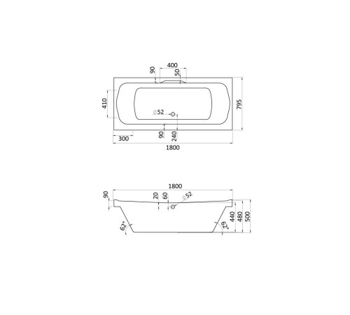 Ванна акриловая прямоугольная Santek Корсика 180х80 см 1.WH11.1.981