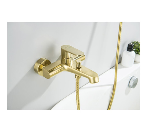 Смеситель для ванны Aquanet Oberon с душевым набором 3jet шлифованное золото AQ1249BG