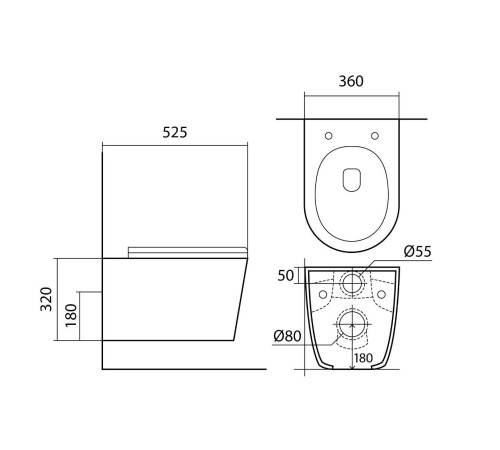 Унитаз подвесной безободковый Aquatek Вега 525х360х320 мм с сиденьем микролифт AQ1905-00