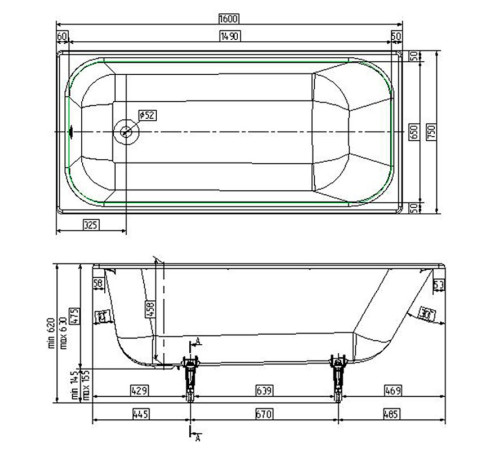 Ванна чугунная Wotte Start 1600х750х458 мм Start 1600x750