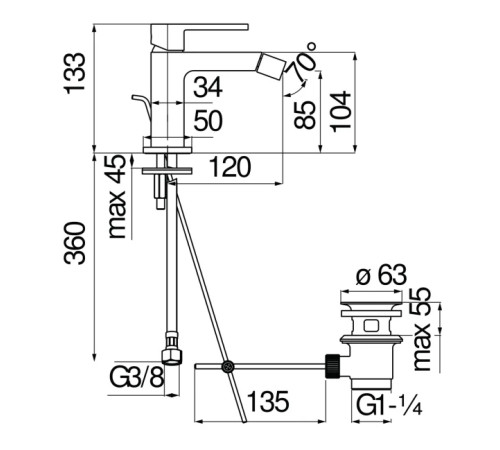 Смеситель для биде UP матовый черный UP94119/1BM