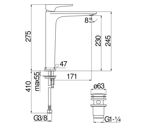 Смеситель для раковины Seven высокий матовый черный SE124128/2BM