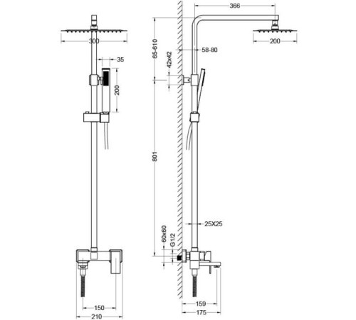 Душевая система Aquanet Либра AQ2640CR со смесителем для ванны 300х200 мм хром AQ2640CR