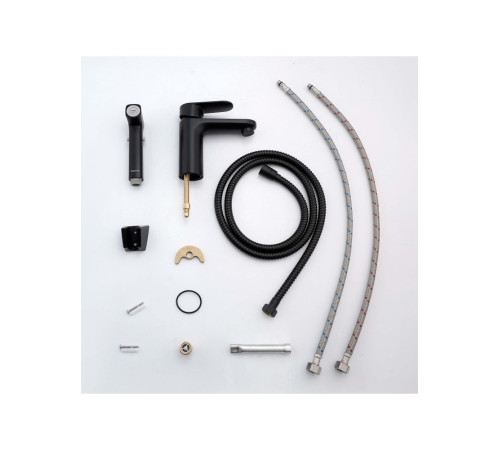 Смеситель для раковины Aquanet Ника с гигиеническим душем матовый черный AQ1812MB